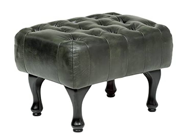 Woodkings Chesterfield Pittsfield Hocker Echtleder antik grün Polstermöbel, Federkern, Fußhocker, Herrenzimmer, englisches Design