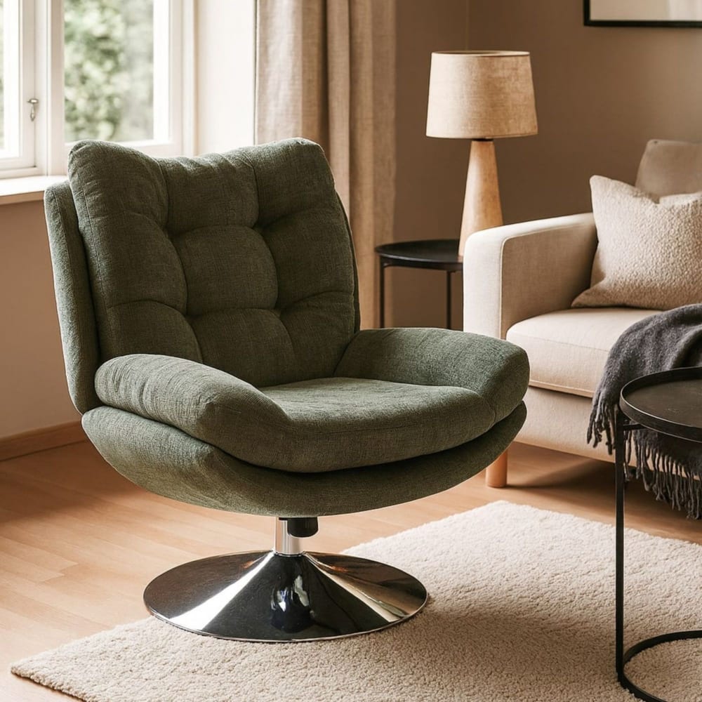Hellin Fauteuil de salon relax pivotant en tissu vert Vert 90x100x78cm