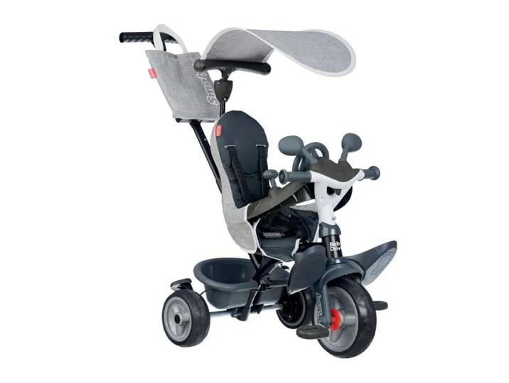 Smoby - Tricycle Baby Driver Gris - Evolutif 3 en 1 - Poignée Parentale Réglable - Frein de Parking, Repose-pied, Pare-soleil Anti-UV - A Partir de 10 Mois Jusqu'à 3 Ans - Fabrication Espagnole