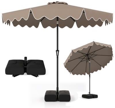 Costway 9 Feet Patio Umbrella with Weighted Base and Sandbags-Brown