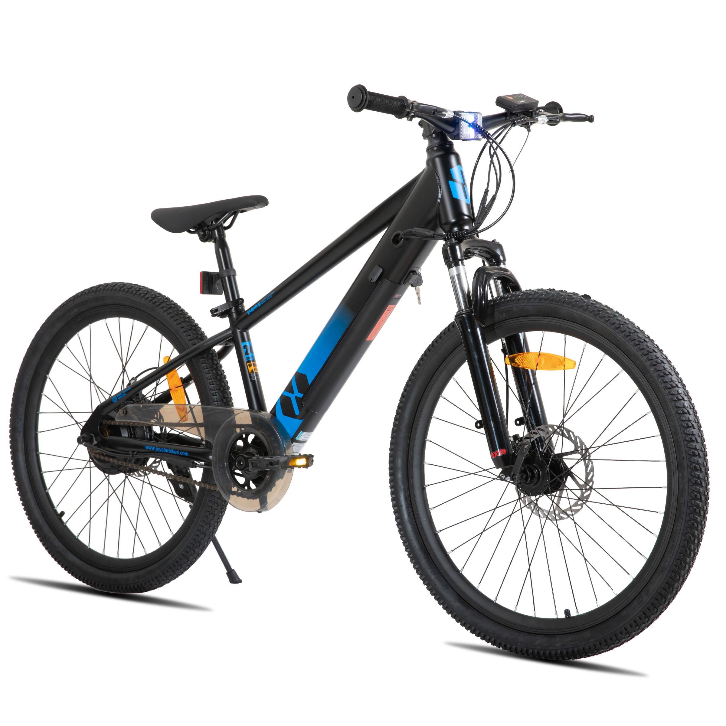 JOYSTAR 24-Zoll Elektro-Mountainbike für Jugendliche, 24V 5.2Ah Akku, 25 km/h, Federgabel, verstellbarer Sattel, Scheibenbremse