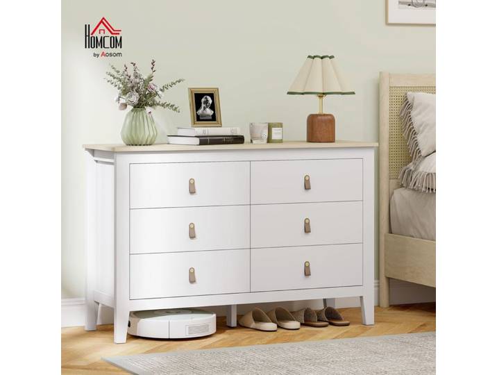 Commode - Commode de chambre 6 tiroirs - 120×40×78 cm - Blanc - Poignées PU