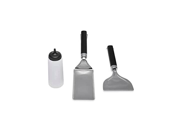 Weber Kit de démarrage plancha Set barbecue 3 pièces avec spatule\, grattoir et bouteille souple\, acier inoxydable\, poignées antidérapantes