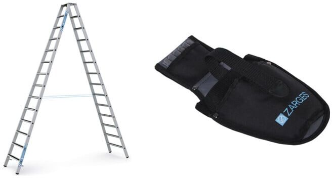 Set ZARGES R13step B - LM-Stufen-Stehleiter 2 x 14 Stufen + Werkzeugtasche für Akkuschrauber