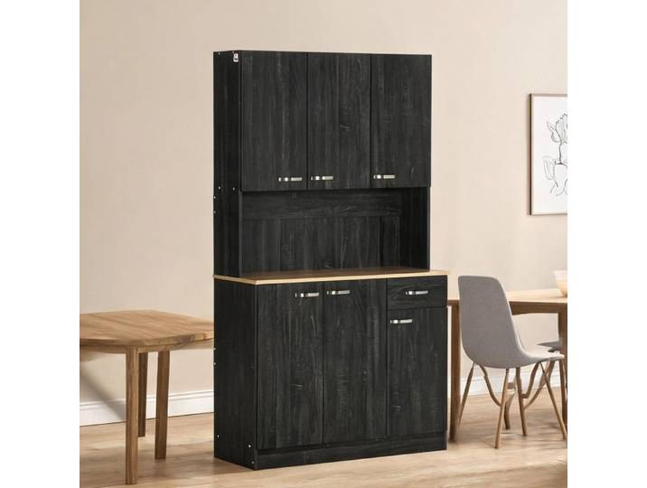 Buffet de cuisine contemporain noir 101 cm 6 portes 1 tiroir panneaux de - Noir Panneaux de particules 101 x 39 x 180 cm