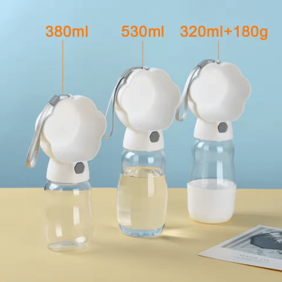 Inspire Picks 2 in 1 Portable Dog Water Bottle With Food Container & Drinking Bowl white 380ml pet