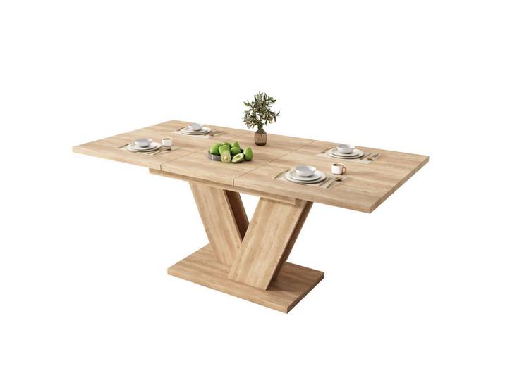 Redom Esstisch 140/180/80 cm ausziehbar mit V-förmigen Metallbeinen und MDF-Tischplatte, Eichefarben, 80x75.5x180 cm, Esszimmer, Esstische