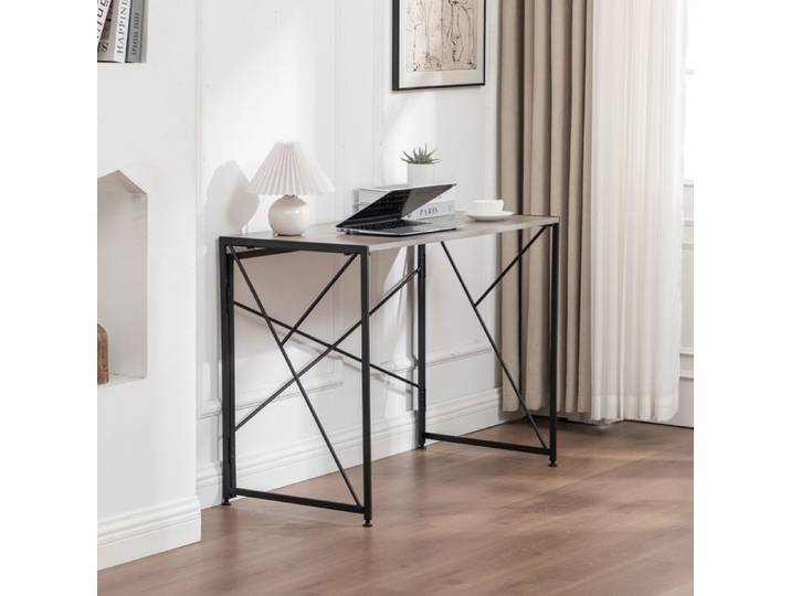 Bureau pliable informatique gain de place - TCQPZ - MDF et métal noir montage rapide marron 99 × 50 × 75 cm