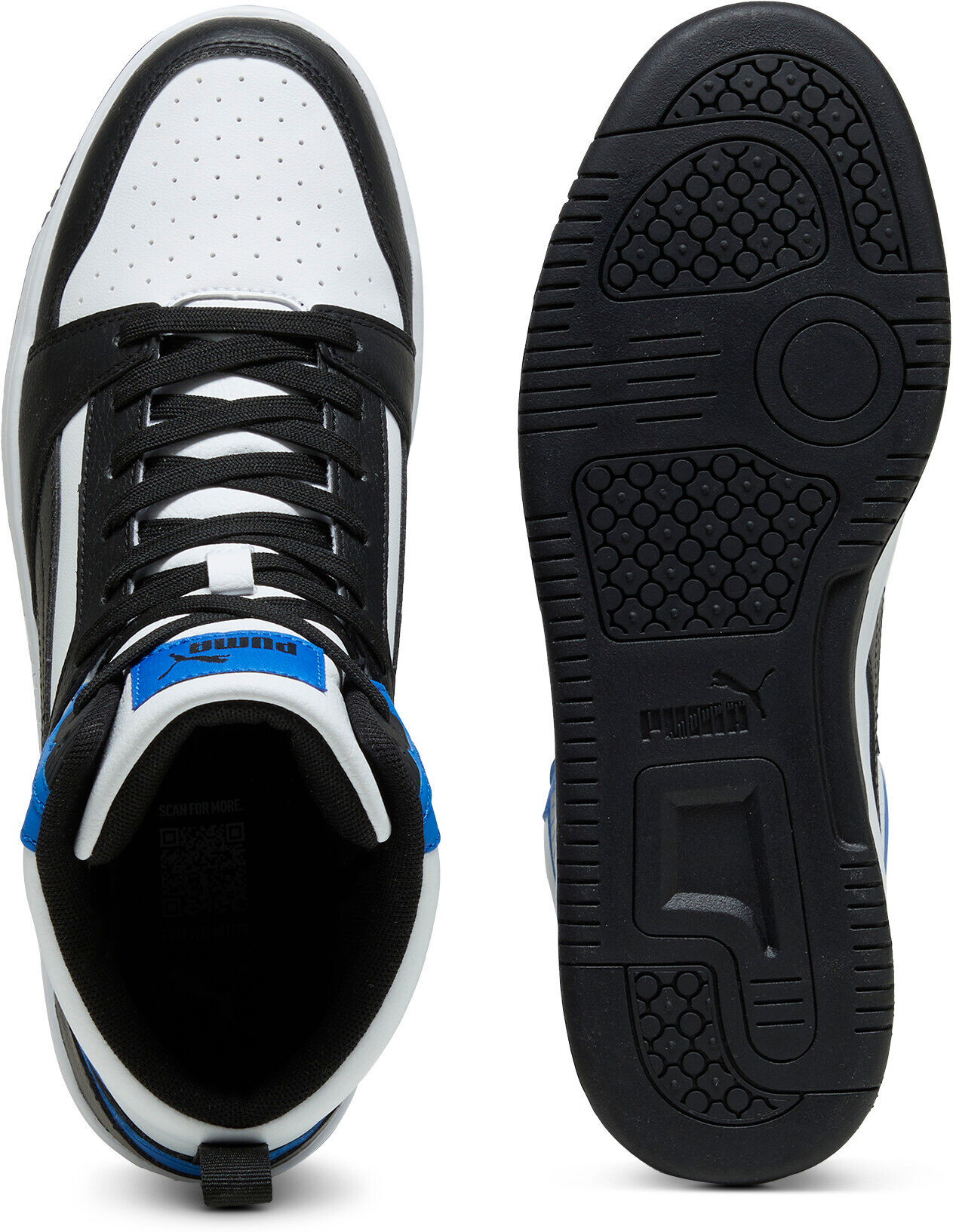 Sneaker PUMA "REBOUND V6", Herren, Gr. 44,5, bunt (puma schwarz, puma weiß, puma team royal), Synthetik, Schuhe Sneaker, knöchelhoch, wasserabweisendes Obermaterial, weiche Innensohle