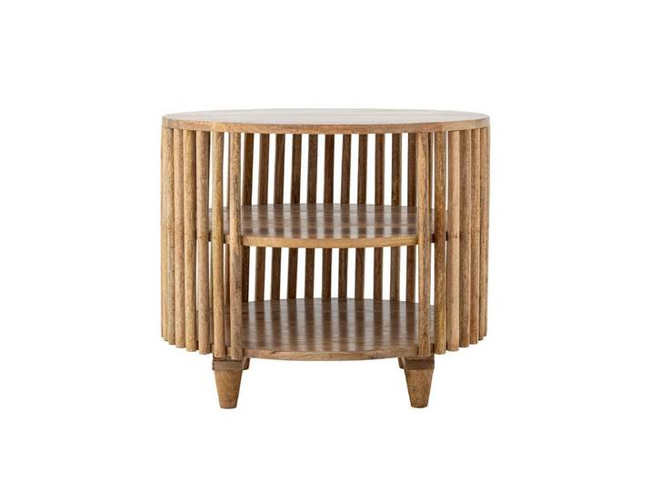 Couchtisch Keegan – Rundes Mangoholz-Design mit praktischen Ablagen - Naturton - Luxusbetten24