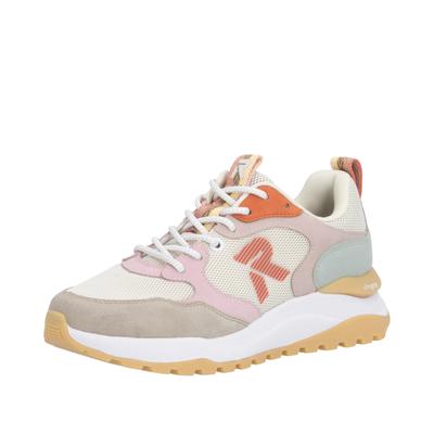 Keilsneaker RIEKER SPORT, Damen, Gr. 39, Textil, bunt (creme, pink), Synthetik, Textil, Schuhe, Schnürschuh, Freizeitsneaker, Halbschuh mit gepolstertem Schaftrand