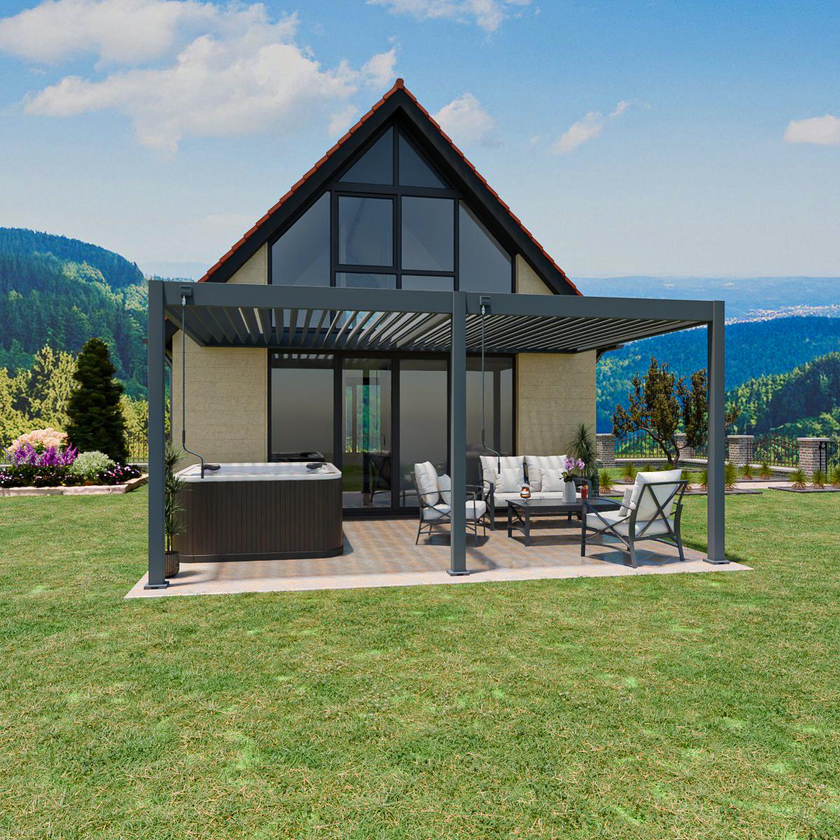 Weide Deluxe Wand-Pergola Voll-Aluminium 3,6x5,3m mit Lamellendach anthrazit