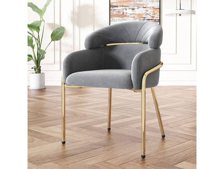 Chaise de salle à manger - Chaise individuelle - Velours gris - 4 pieds métal - Support 150 kg