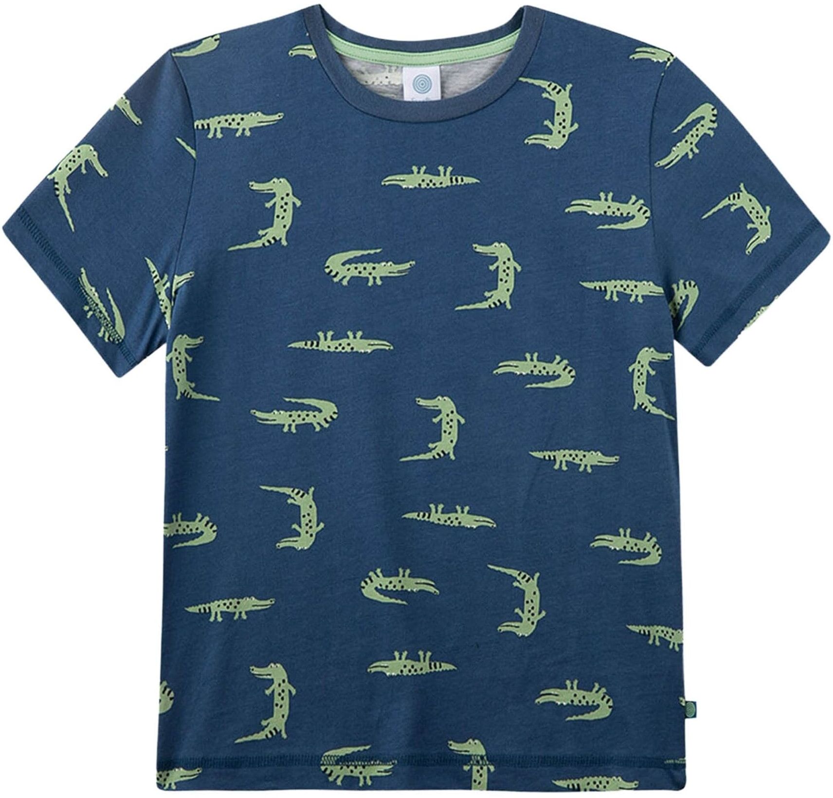 Schlafanzug SANETTA "Pyjama Pyjama kurz Krokodil", Jungen, Gr. 140, bunt (blau), Obermaterial: 100% Baumwolle CO(Bio)., Homewear-Sets Schlafanzug