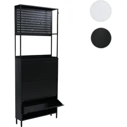 Schuhschrank HWC-O86, Schuhregal Schuhkipper, 3 Kippfächer Ablage Haken Metall 201x80x20cm ~ schwarz