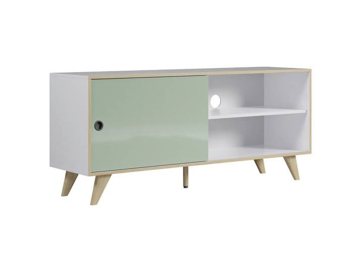 Boxxx Tv-Element, Grün, Eiche, Weiß Hochglanz, 2 Fächer, 145x63x40 cm, FSC Mix, Wohnzimmer, TV Möbel, TV-Racks