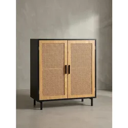 Sideboard – Schwarz, 80x86,5x40 cm, mit Wiener Geflecht, 2 Türen, hoch