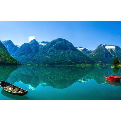 Fototapete PAPERMOON "Photo-Art CHRISTER OLSEN, DER GLETSCHERSEE", bunt, B:4m L:2,6m, Vlies, Tapeten