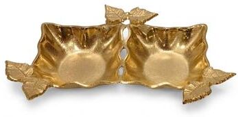 Jiallo Double Nut Dish in Gold Tone - Elegant Dual Serving Bowl with Leaf Accents