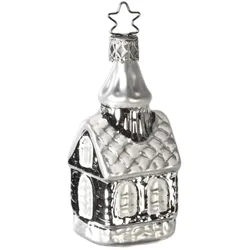 INGE-Glas Manufaktur Christbaumschmuck Kapelle 9cm Glas Figur Mundgeblasen & Handbemalt Weihnachtsbaum Anhänger Weihnachten Christbaumanhänger Silber
