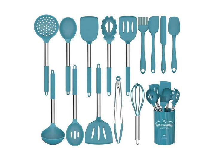 LuxusKollektion Kochbesteck-Set 15-teiliges Premium Silikon Küchenutensilien-Set Marineblau
