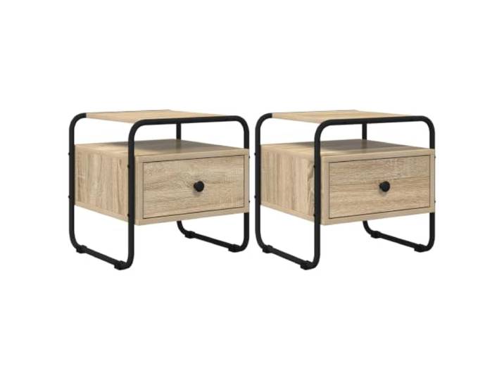 KUTYWEXFM Nachttisch 2er Set Sonoma-Eiche Holzwerkstoff 40x39,5x40 cm Praktisches 2er-Set Beistelltische fürs Schlafzimmer mit Schublade, Ablagefach und kratzfesten Bodenschonern.