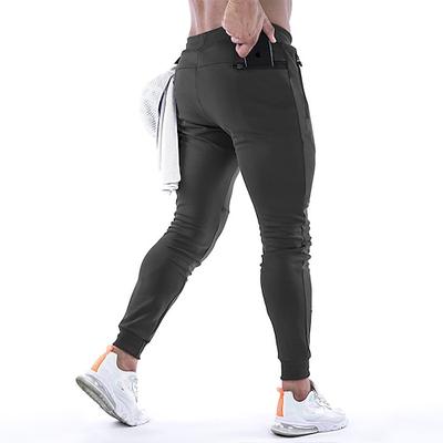 Herren Fitness Joggerhose Sport Workout Training sportliche schlanke, sich verjüngende Baumwolljogginghose mit Reißverschlusstaschen dunkelgrau