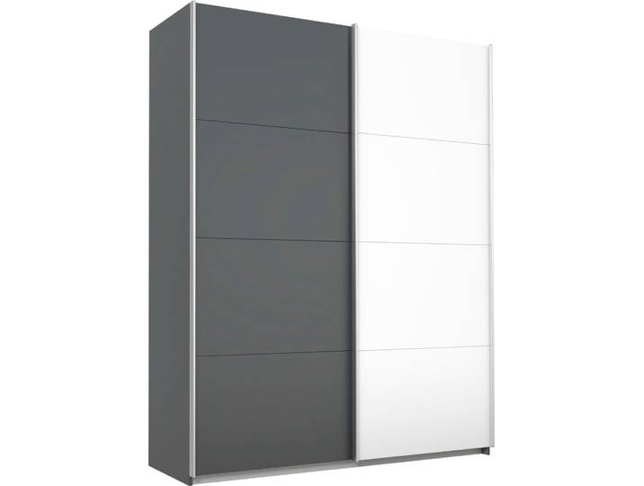 Schwebetürenschrank, 181x230 cm, Holzwerkstoff, Grau Metallic & Weiß, Individuelle Frontgestaltung, Modern, Rauch