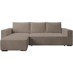 ECKSOFA CUDDY L, Eckcouch in L-Form mit Schlaffunktion und Bettkasten, Farbe: Braun, Cordstoff, Ottomane Links