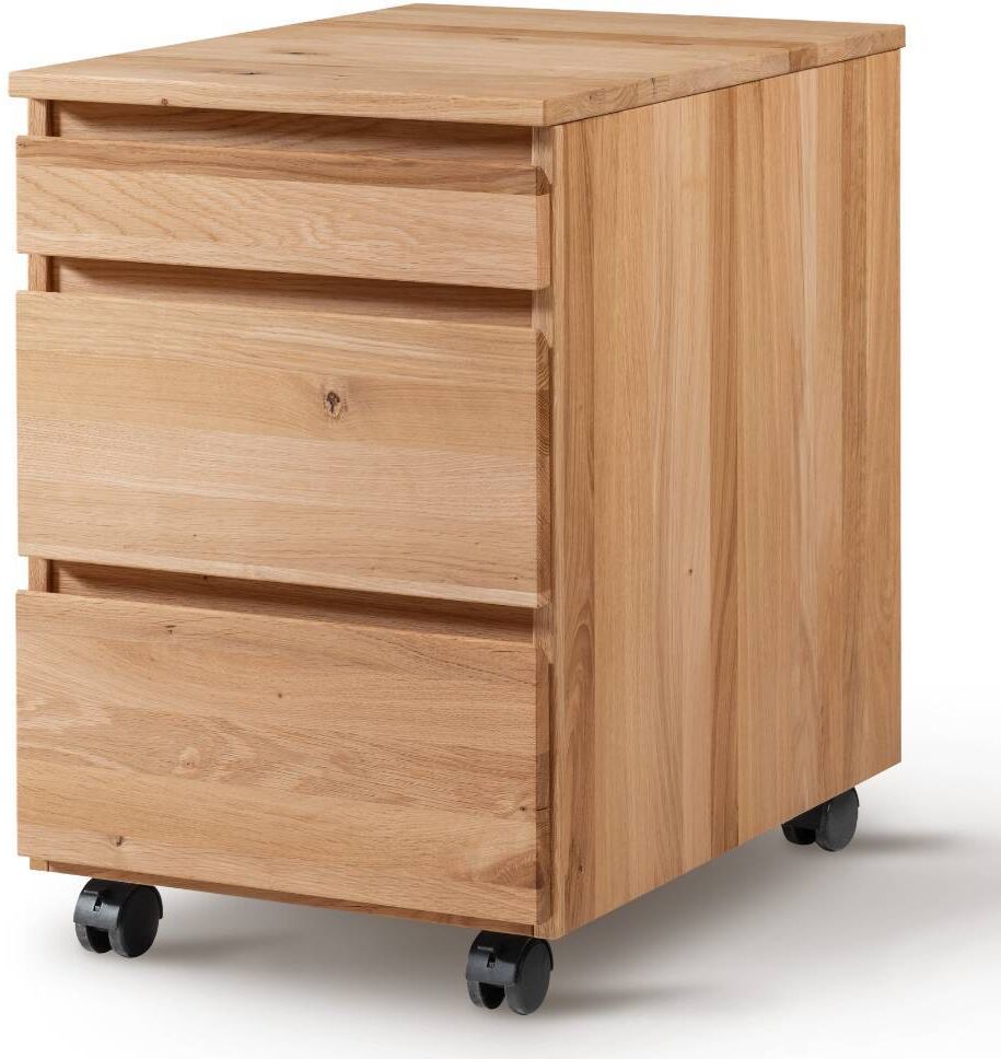 Pharao24.de Massivholz Rollcontainer Eiche Rollcontainer geölt mit drei Schubladen