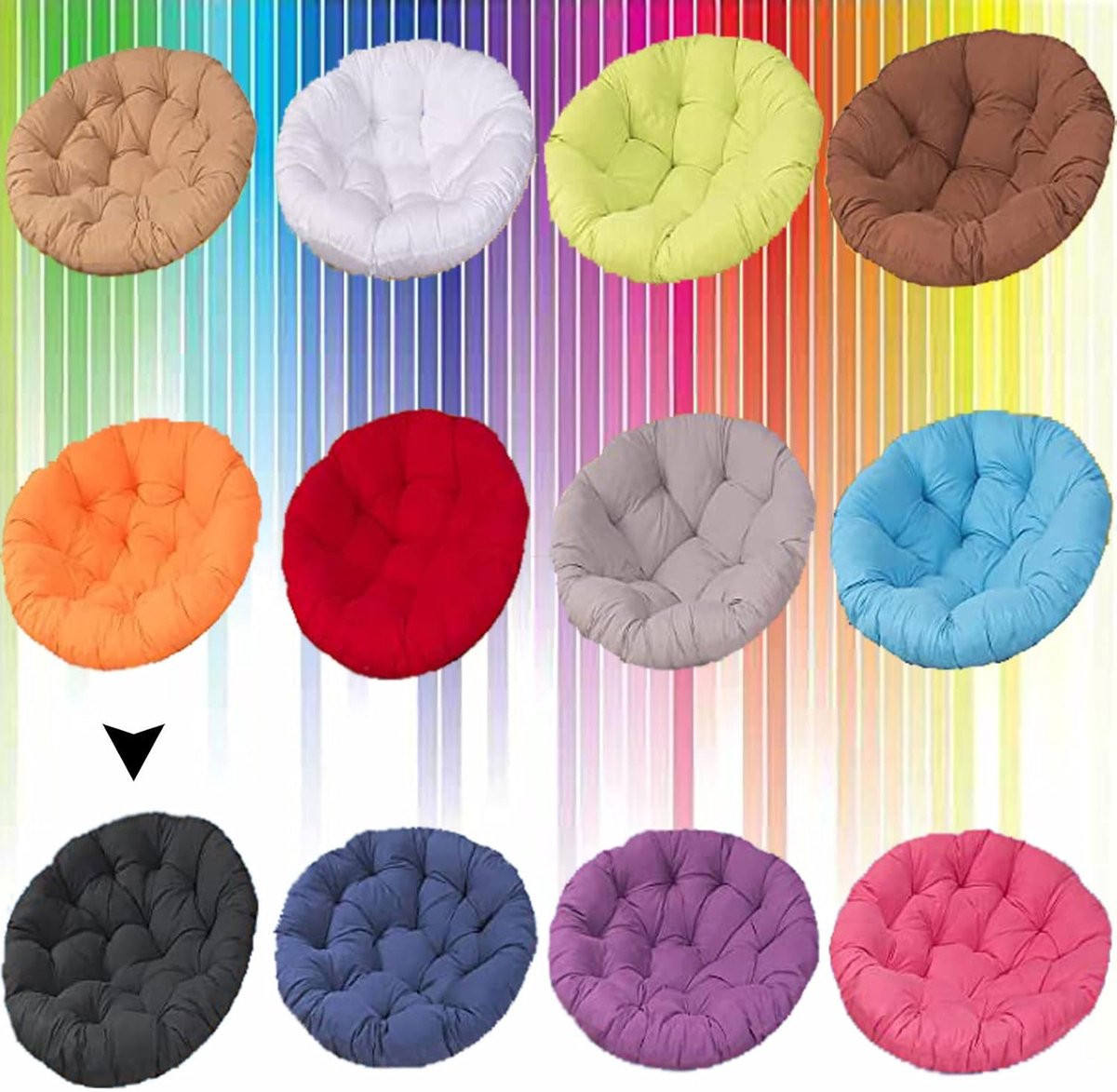 Zwart Stoelkussen Papasan - Hangmat kussen ei met parelkatoen vulling - Ø40cm