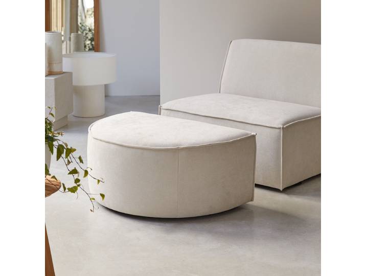 Fußhocker Dario mit beigefarbenem Stoffbezug, 1-Sitzer - Beige