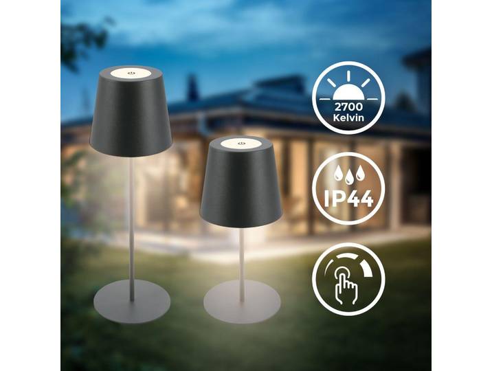 Tischlampe - 2,5W, 200lm, kabellos, led, dimmbar, warmweiß, anthrazit