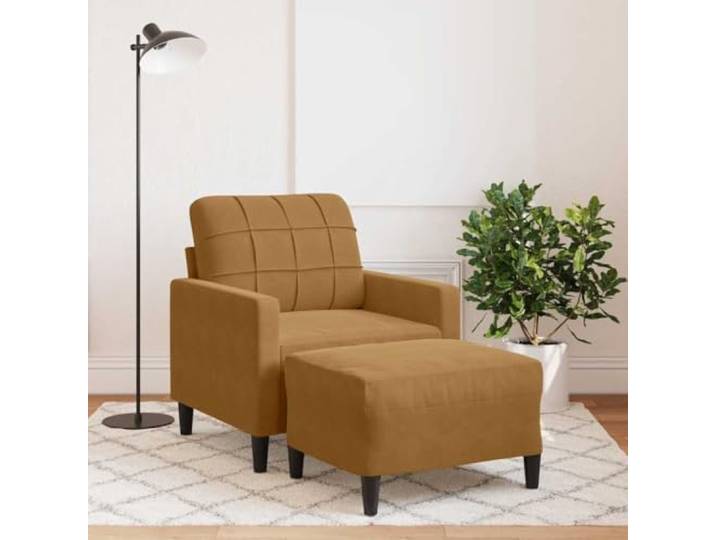 pokgdf Samt Sessel mit Hocker Braun 60 cm Metallgestell, Dick gepolstert, Vielseitiger Fußhocker, Modernes Design
