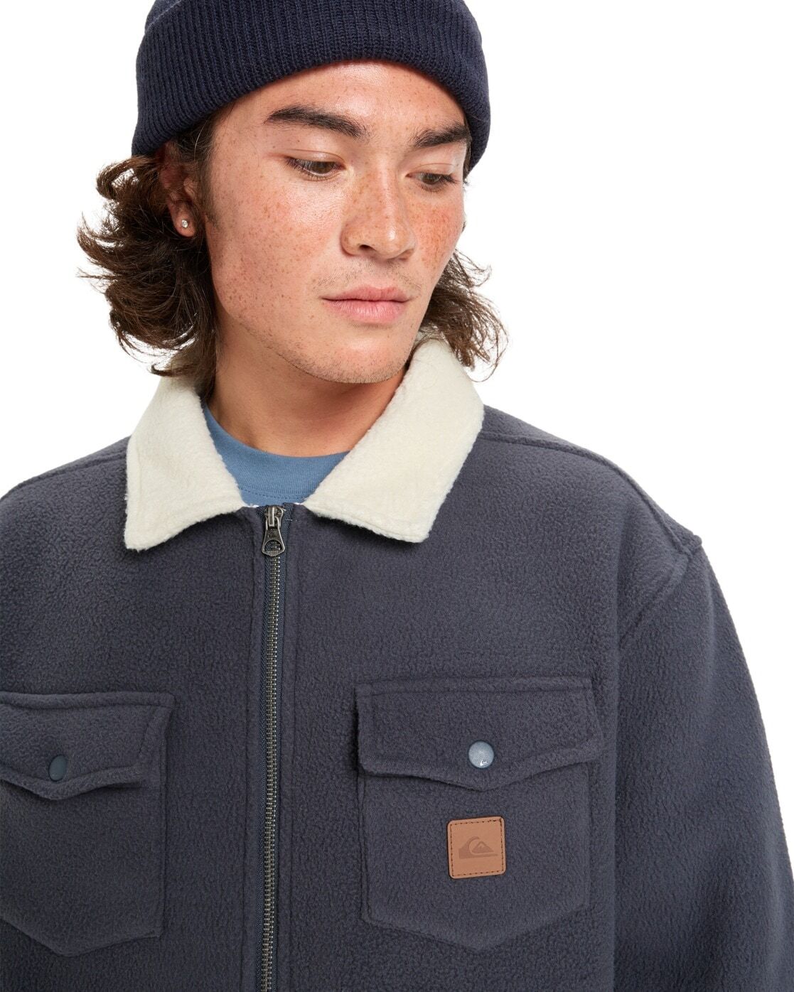 Fleecejacke QUIKSILVER "Sherpa", Herren, Gr. XL, grau (india ink), Obermaterial: 55% Polyester, 45% Polyester., Jacken Fleecejacke india ink XL