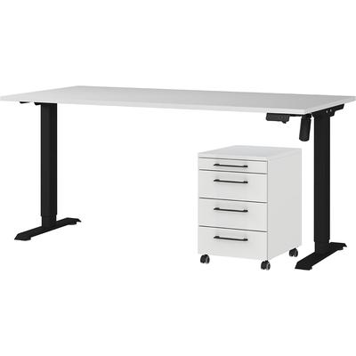 Büromöbel-Set GERMANIA "Profi 3.0", schwarz (lichtgrau, schwarz), Schreibtisch 160cm breit Holzwerkstoff Metall, Holzwerkstoff, Metall, Arbeitsmöbel-Sets, Büromöbel-Set, Büromöbel-Set bestehend aus Schreibtisch und Rollcontainer