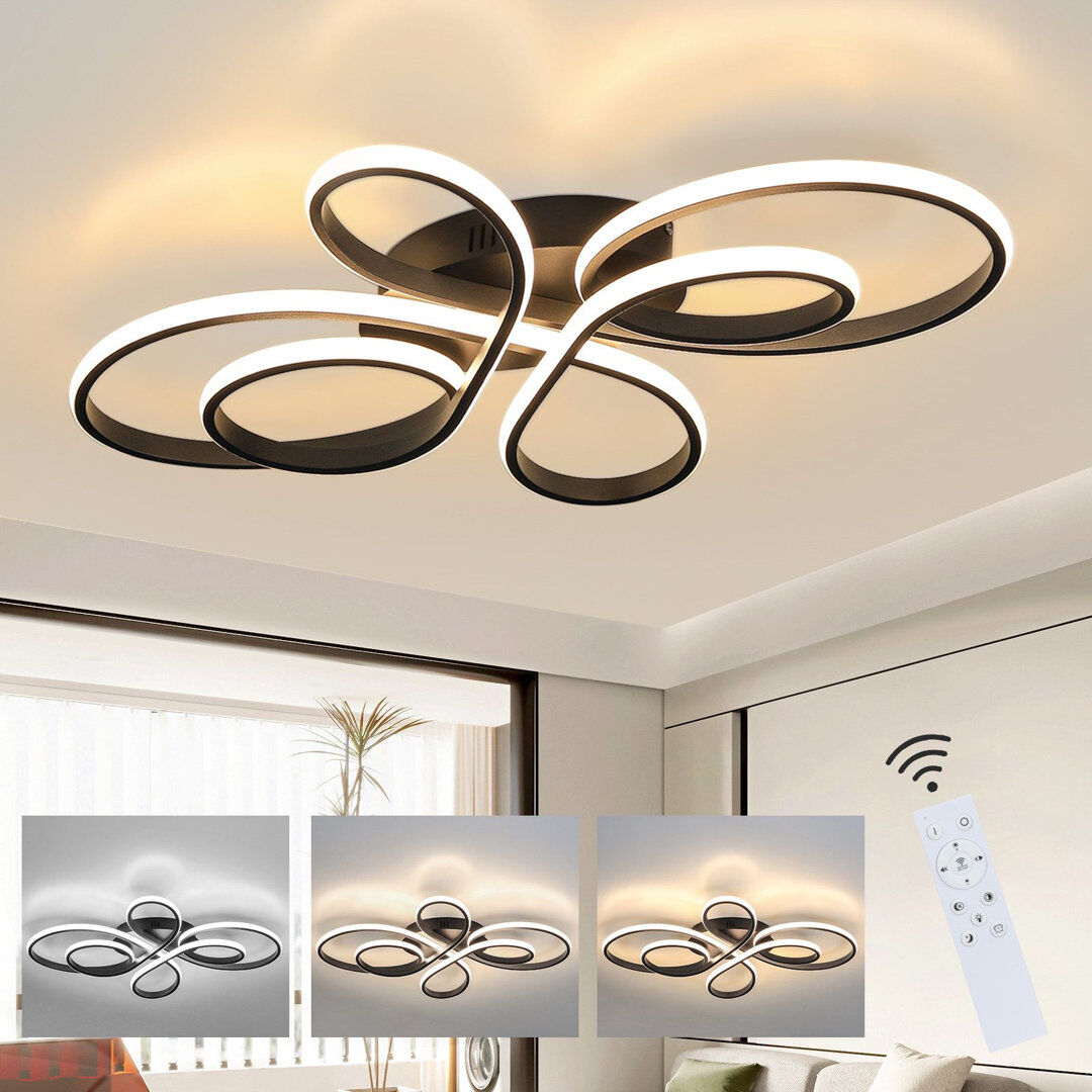 ZMH 66cm Butterfly Shaped Dimmable Modern LED Flush Mount Black 9.5cm H X 66cm W X 41cm D