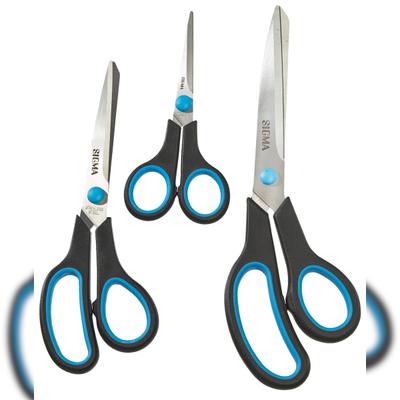 SIGMA Büroscheren-Set, 24.8 cm/20 cm/13.9 cm, Edelstahl/Polypropylen, blau/schwarz, 3-teilig