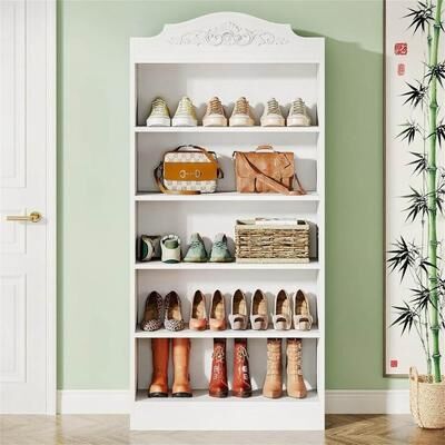 DEVERA Tall 5-Tier Shoe Rack with Carved Detail