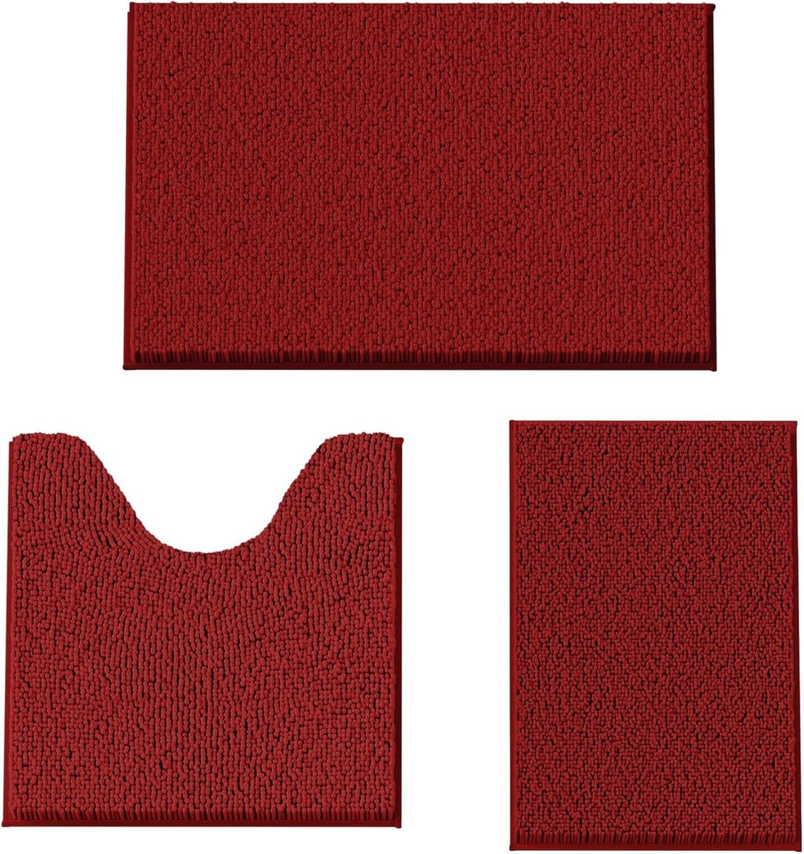 3-delige Chenille Badmatset - Zacht en Antislip voor Badkamer, Douche en Toilet