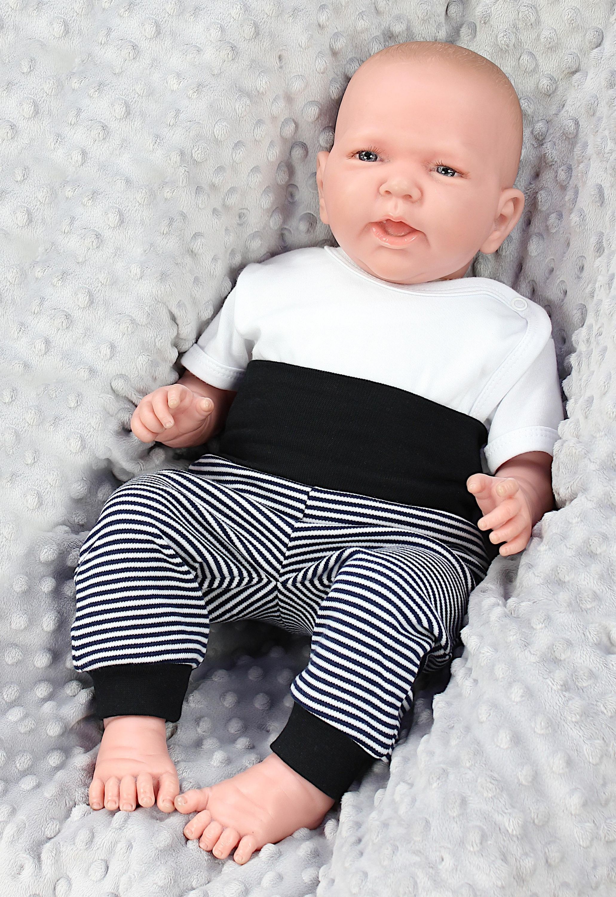 Pumphose TUPTAM "Pumphose Baby Jungen Lange Pumphose 3er Pack", Jungen, Gr. 74, N-Gr, blau (streifen beige dunkelblau grau), Obermaterial: 100% Baumwolle CO., Hosen Pumphose