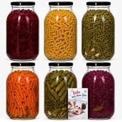 6er Set Einmachglas 3L Vorratsglas TO100 Deckel schwarz Rezeptheft Einkochen