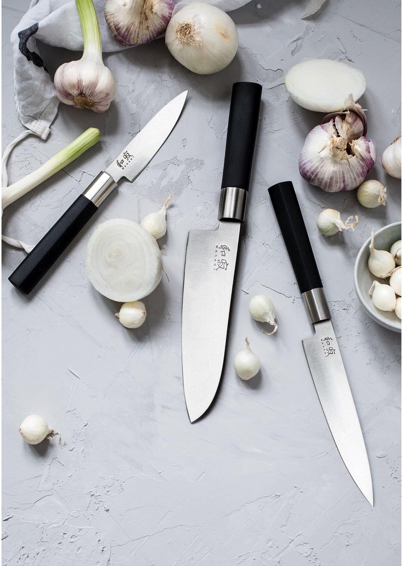 Messer-Set KAI "Wasabi 3 tlg. Schwar", schwarz, Edelstahl, Kochmesser-Sets, Messer-Set schwarz Einheitsgröße