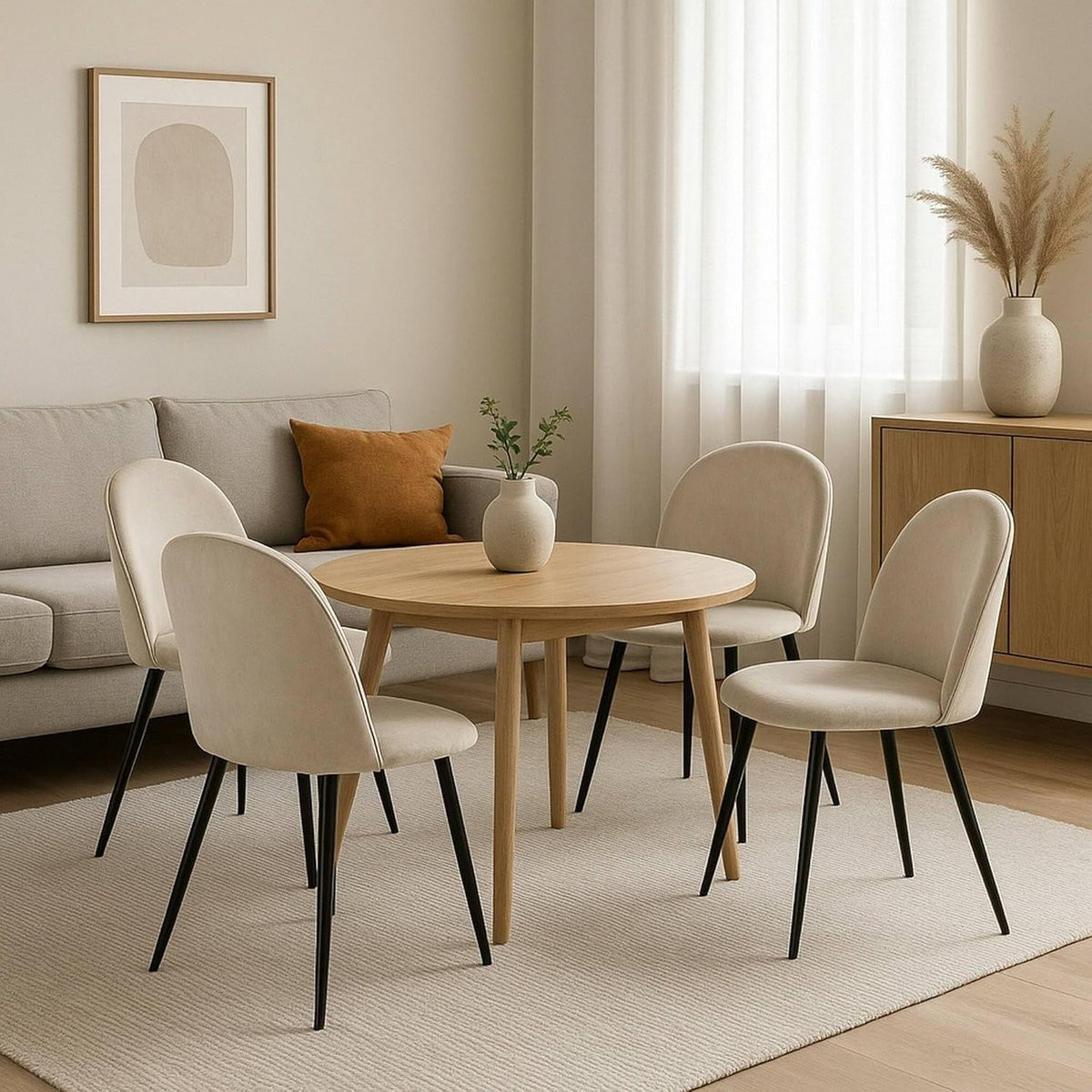 Set van 4 gestoffeerde eetkamerstoelen in lichtgrijs