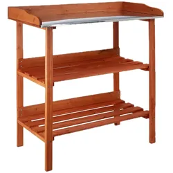 Relaxdays Pflanztisch, Holz, Metallplatte, 3 Ebenen, Arbeitsplatte Gewächshaus, HBT: 87,5 x 91,8 x 41,5 cm, orange