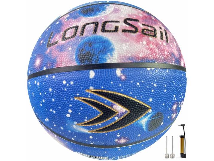 LONGSAIL Cuir composite premium/Cuir microfibre Ballon de basket Taille 7# Bleu ciel PU absorbant l'humidité
