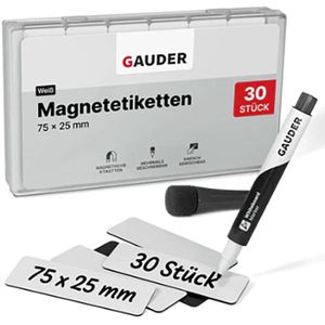 Gauder Magnetschilder ME-75x25, weiß, 75 x 25 mm, für Handbeschriftung, 30 Stück