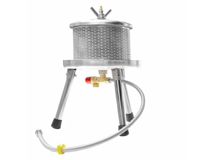 Wasserdruck-Presse 6 Liter Edelstahl, Apfelpresse Obstpresse Mostpresse Tisch-Maischepresse für Haushalt, Gastro & Labor, mit Profi Hydrodruck-Technik, mit verstärktem Edelstahl-Deckel