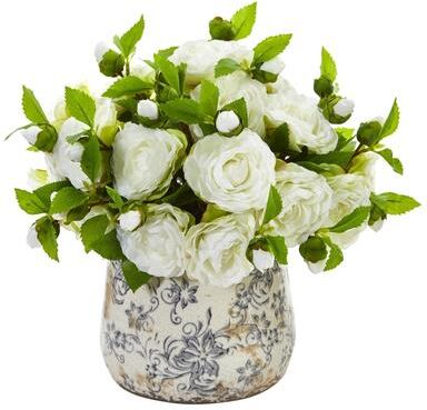 Nearly Natural Camellia Artificial Arrangement in Decorative Vase