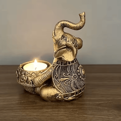 Uplift Curations Lucky Elephant Tealight Candle Holder Animal Sculpture Decor With Raised Trunk For Home & Gifting 04